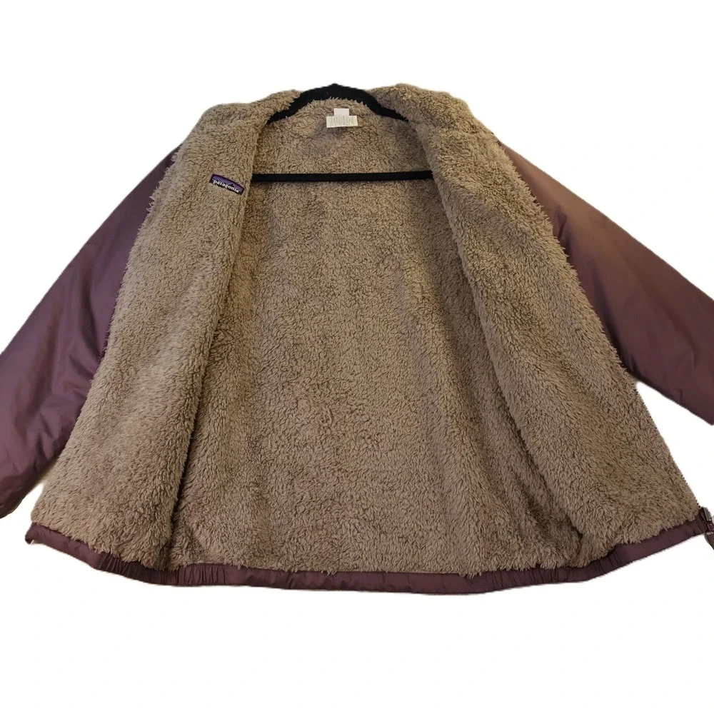 Patagonia Kids XL 14 Reversible Fleece Jacket Purple Tan Full Zip Outdoor Coat